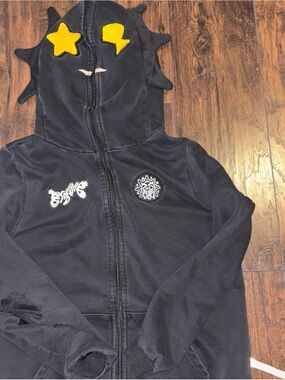 Glo gang Black Zip-Up Hoodie with Yellow Hood Accents callouts